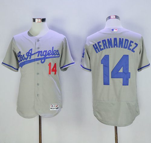 Dodgers #14 Enrique Hernandez Grey Flexbase Authentic Collection Road Stitched MLB Jersey - Click Image to Close